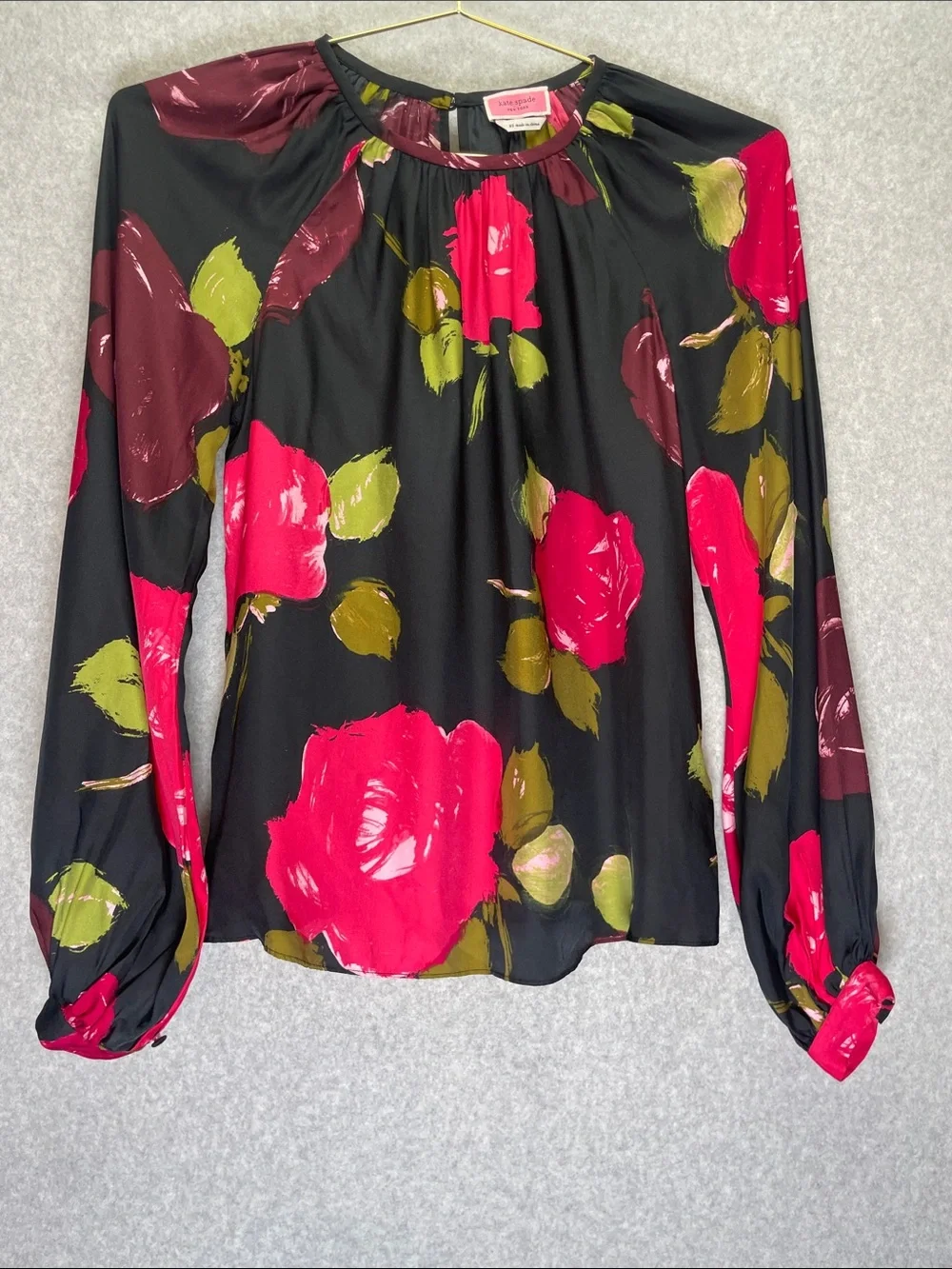 Kate Spade New York Just Rosy Keyhole Top in Silk Twill Dark Romantic Floral